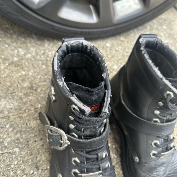 Harley Davidson Faded Glory Leather Moto Boots Womens 9 Lace Up Vintage 81024 - Picture 8 of 16